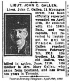GALLEN HAROLD (Toronto Evening Telegram, April 1918, about death of his brother)