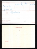  	 JOHN W CANNING (medal card)