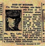 LAKEMAN WILLIAM (Toronto Star, 23 November 1917)