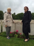 Winifred Cooke and Josephine Smith, grand-daughters at the grave of Cornelius, July 2016