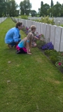 Christian Boulton and his children Alex and Kate at the grave of his great granduncle Granville Furnival