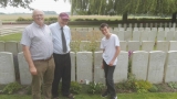 Michael Sexton, Neilie Sexton and Colm Sexton visiting Cornelius\'s grave on the 100th anniversary of his death.