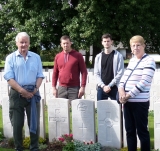 Family visiting the grave, September 2017 (L-R Michael Cuddy, nephew, Ben Hooton and Peter Cuddy, great nephews and Bridget Hooton, niece