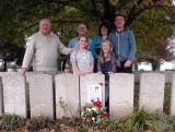 Michael Rendell (grandson), Karen (great grandchild), David and the children Alex, Lauren and Katie at the headstone of Harry