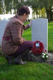 Lesley Bagley visiting the grave of her Great Uncle, October 2018