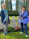 Susan and Cheryl Bittner at the grave of their greatuncle